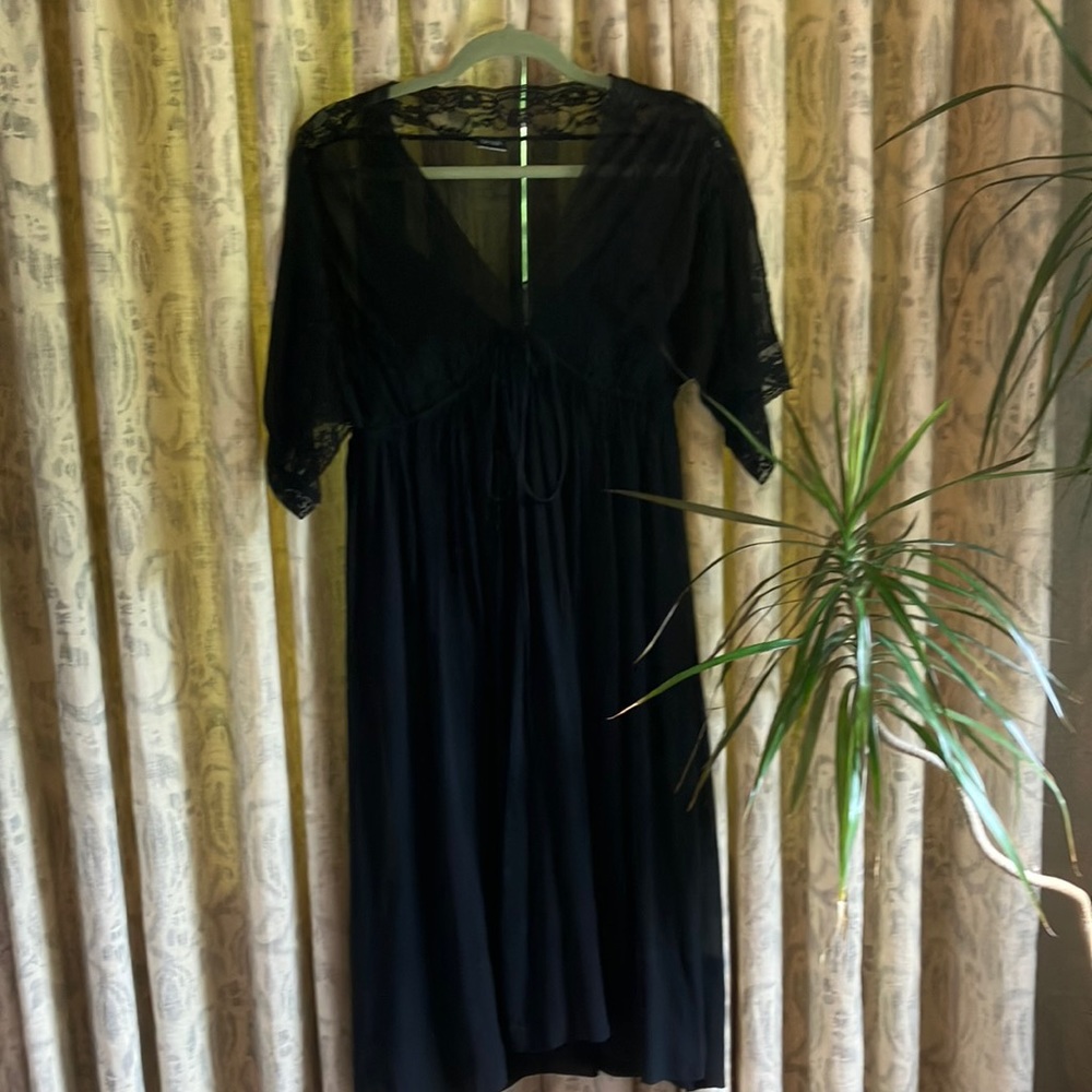Tufi Duek crepe Black lace crepe V-Neck Midi Dress Size 38